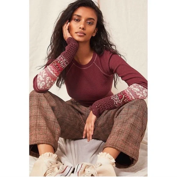 Free People | In The Mix Cuff Tee Rio Vino Purple Thermal Size Medium - Picture 2 of 10